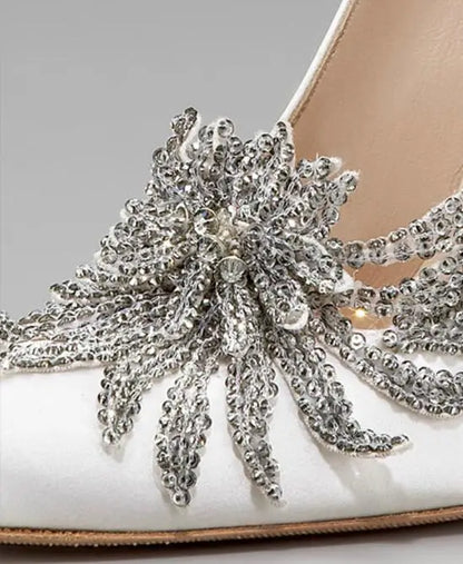 Twilight Bella Swan’s Satin White Wedding High Heels With Crystal Embellishments - Lovez Aqua© - 