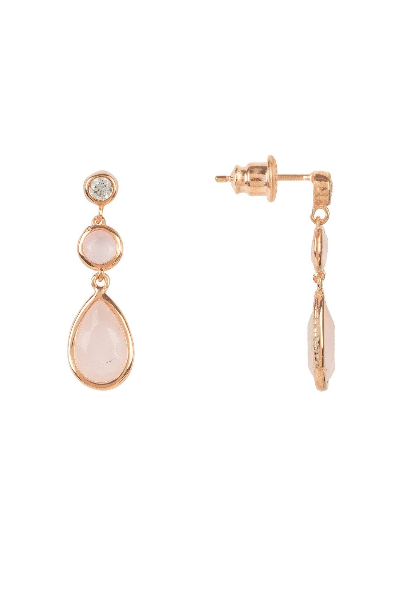 Women's Rose Quartz Gemstone Drop Earrings with 22ct Rose Gold Plating