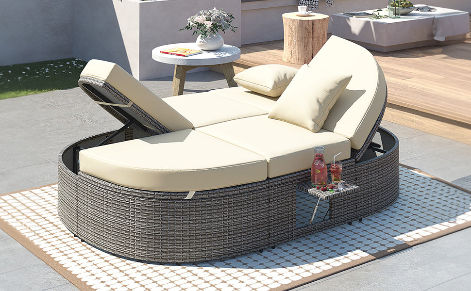 Outdoor Two Seater Adjustable Patio Reclining Rattan Sun Daybed with Cushions - 80d3e6-0e.myshopify.com - -  