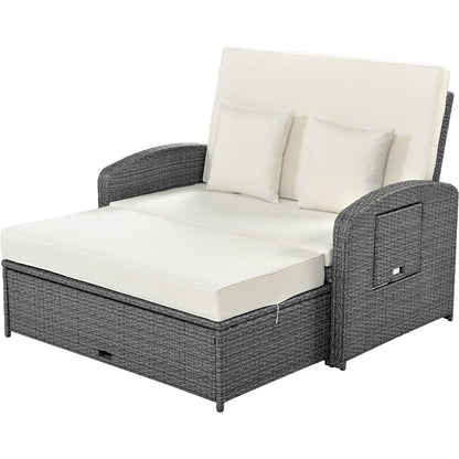 Outdoor PE Wicker Rattan Two Seater Reclining Lounge Daybed with Adjustable Back - 80d3e6-0e.myshopify.com - -  