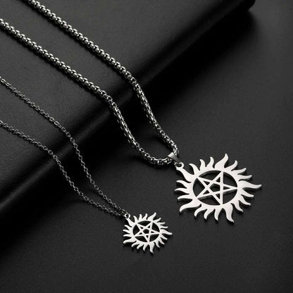 Supernatural Stainless Steel Shining Sun Pentagram Pendant Necklace - 80d3e6-0e.myshopify.com - -  