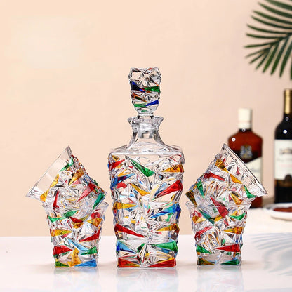 Retro Multicolored Stained Glass Window Style Crystal Whisky Decanter (900ml) - Lovez Aqua© - barware, bourbon, whiskey, wine