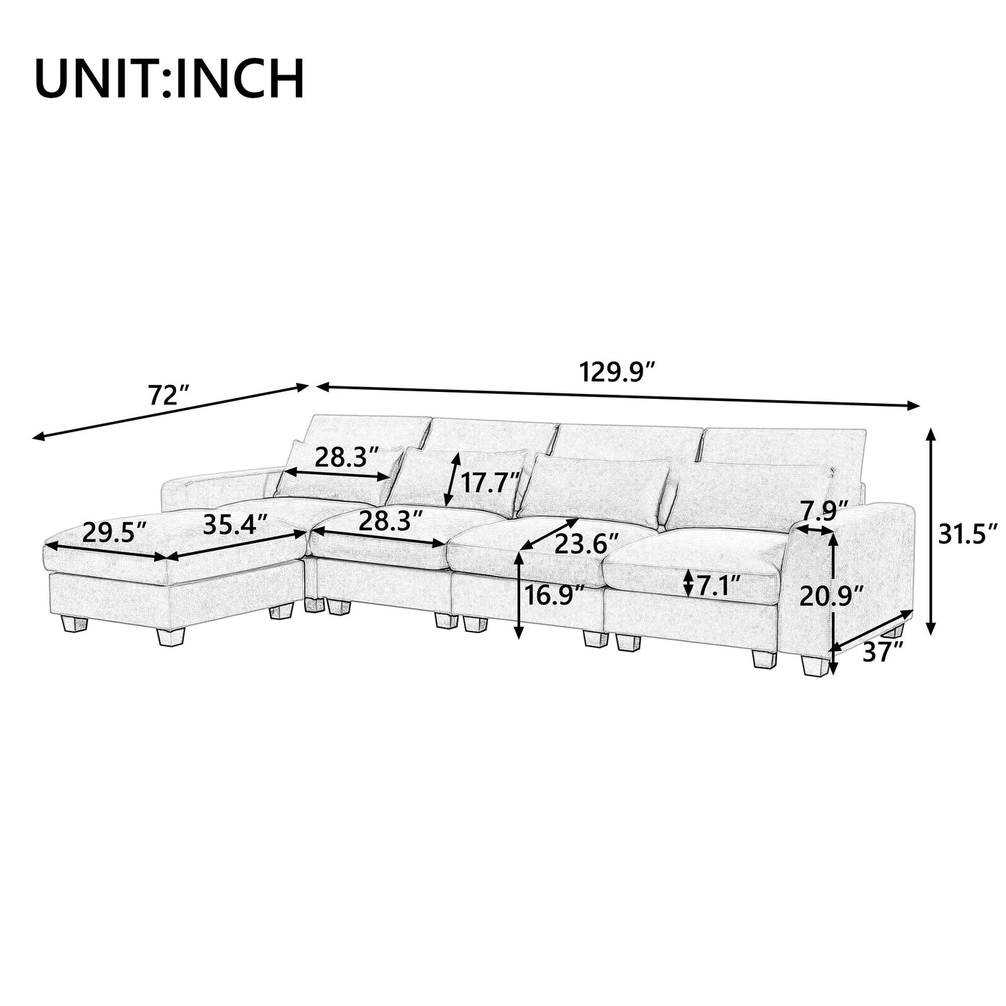 Modern Dark Gray Large L-Shape Feather Filled Sectional Convertible Sofa - Lovez Aqua© - 