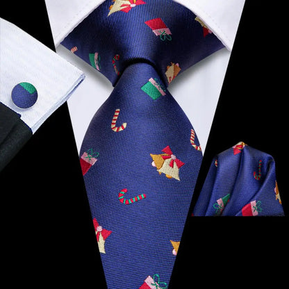 Men's Christmas Themed Festive Silk Necktie, Pocket Square & Cufflink Set - Lovez Aqua© - 