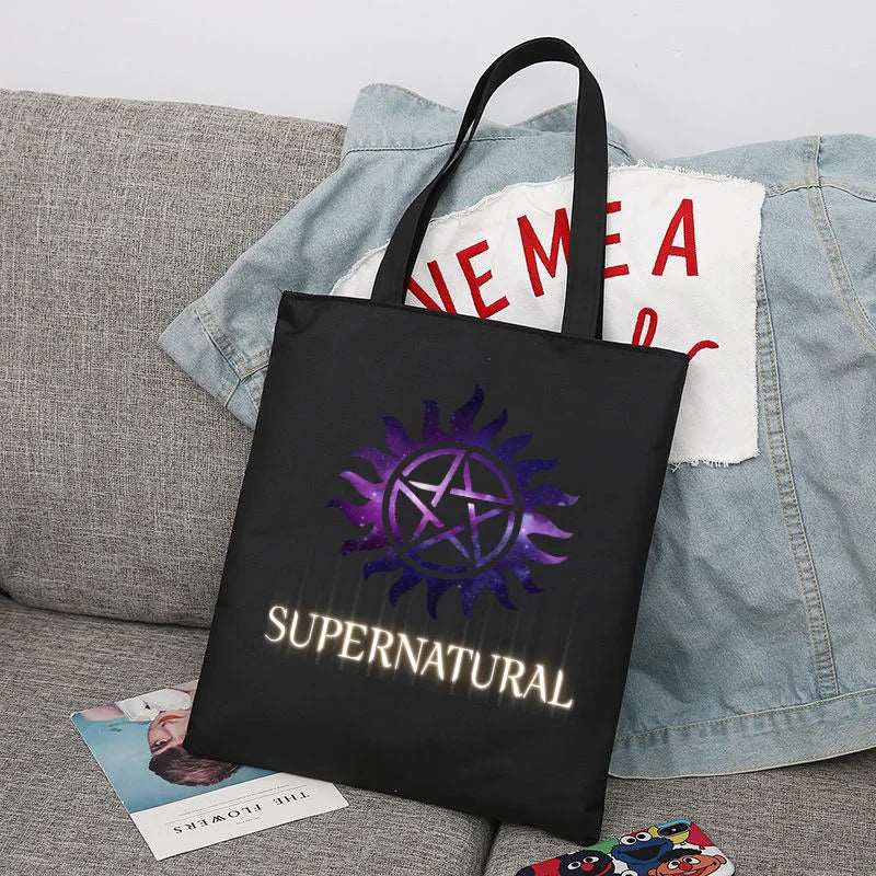 Supernatural Winchester Brothers Canvas Tote Bag - 80d3e6-0e.myshopify.com - Black 08 / With Zipper -  Black 08