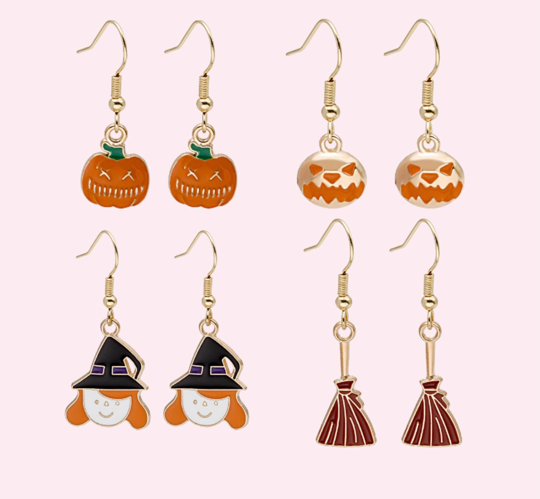 Minimalistic Gold Plated 925 Sterling Silver Halloween Pumpkin & Witch Earrings - Lovez Aqua© - 