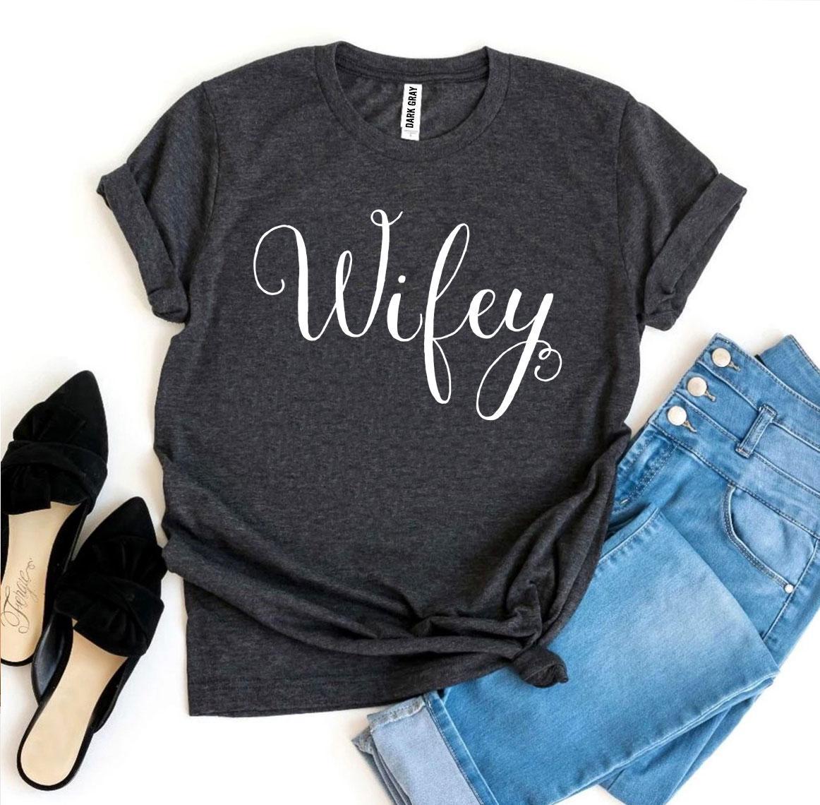 Women's "Wifey" Cute Calligraphy Bella Canvas Cotton T-Shirt - Lovez Aqua© - girlfriend, love, valentine's day, wife