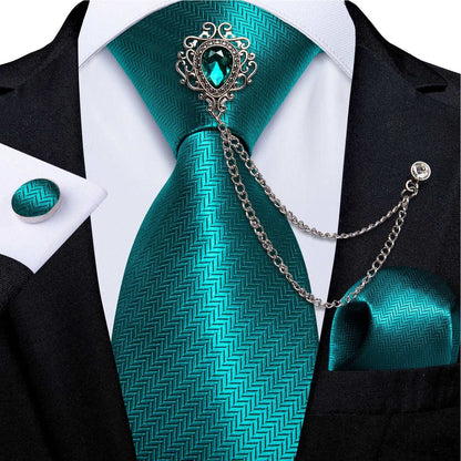 Men's Teal & Aqua Blue Silk Necktie, Handkerchief, Brooch & Cufflinks Set - 80d3e6-0e.myshopify.com - 1 -  1