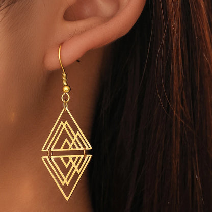 Women's Geometric Hollow Cutout Triangle Pyramid Stainless Steel Dangle Earrings