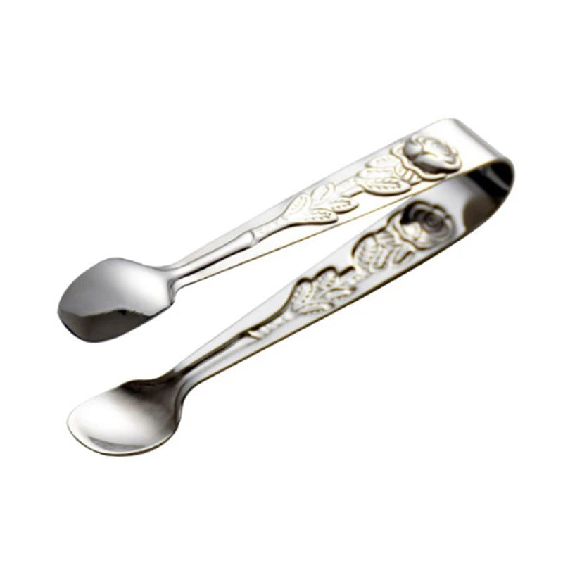 Antique Engraved Rose Metallic Stainless Steel Ice Cube Tongs - Lovez Aqua© - 