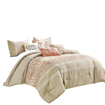 Beige Bohemian Chic 7 Piece Comforter Set With Paisley Pattern - Lovez Aqua© - 