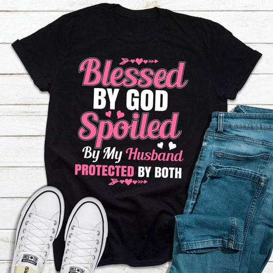 "Blessed by God Spoiled By My Husband" Women's Cotton T-Shirt Lovez Aqua©