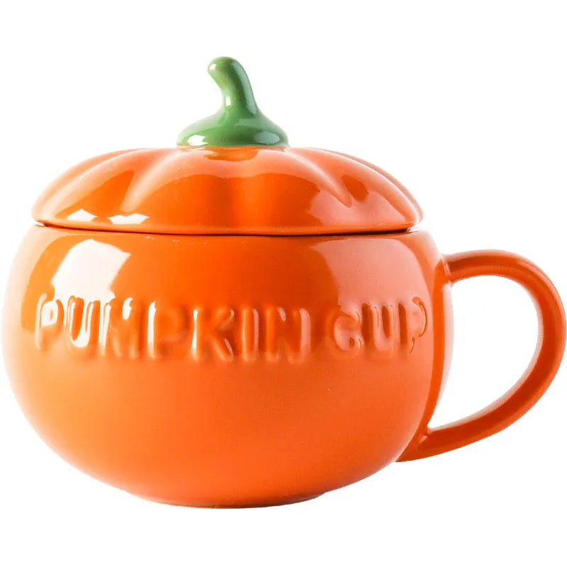 Ceramic Pumpkin Serving Mug With Matching Spoon & Lid (300ml) - Lovez Aqua© - 