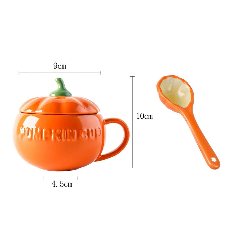 Ceramic Pumpkin Serving Mug With Matching Spoon & Lid (300ml) - Lovez Aqua© - 