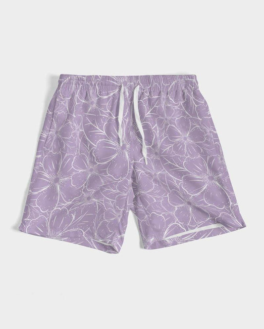 Classic Lavender Floral 7" Men's Swim Trunks - Lovez Aqua© - men's swimwear, swimming