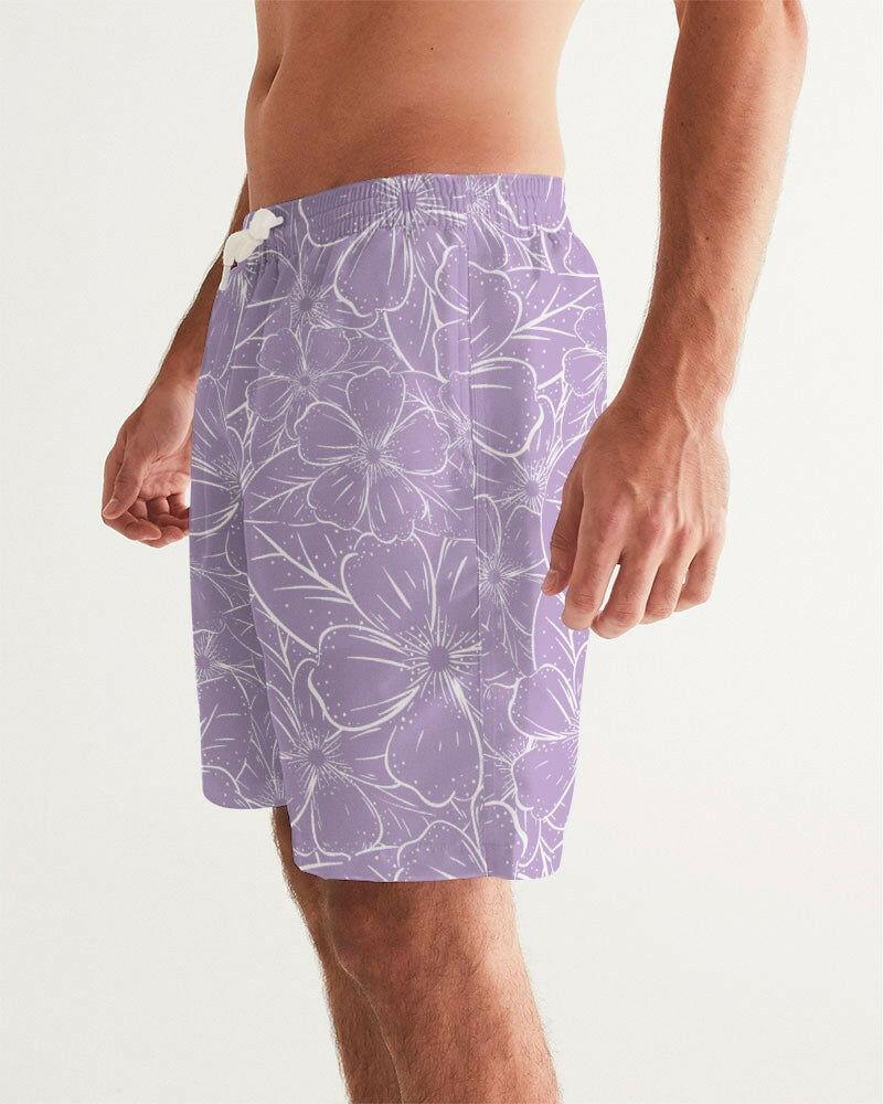 Classic Lavender Floral 7" Men's Swim Trunks - Lovez Aqua© - men's swimwear, swimming