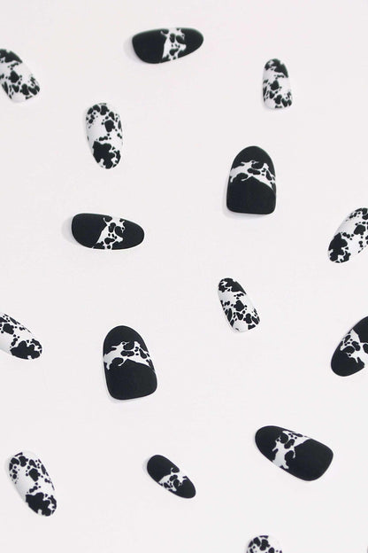 Coco Moo - Black & White Splatter Soft & Durable Press-On Nails (28 Pack) - Lovez Aqua© - 