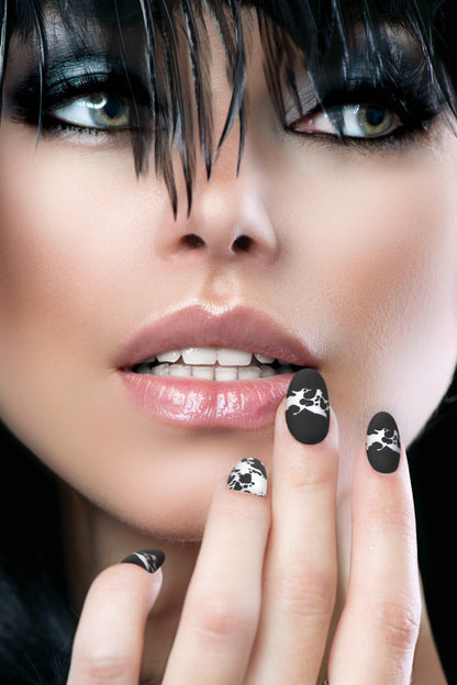 Coco Moo - Black & White Splatter Soft & Durable Press-On Nails (28 Pack) - Lovez Aqua© - 