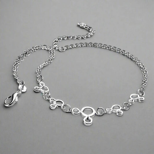 Disney 925 Sterling Silver Mickey Mouse Head Women's Anklet - Lovez Aqua© - 