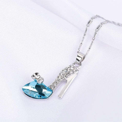 Disney's Cinderella Glass Slipper Necklace With Rhinestone Crystal - Lovez Aqua© - 