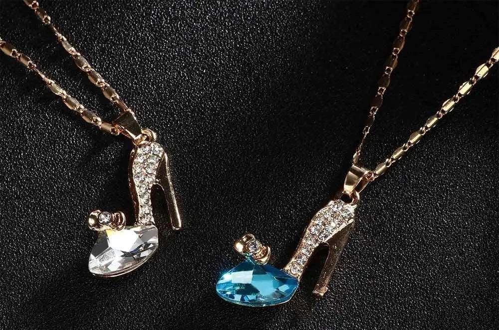 Disney's Cinderella Glass Slipper Necklace With Rhinestone Crystal - Lovez Aqua© - 