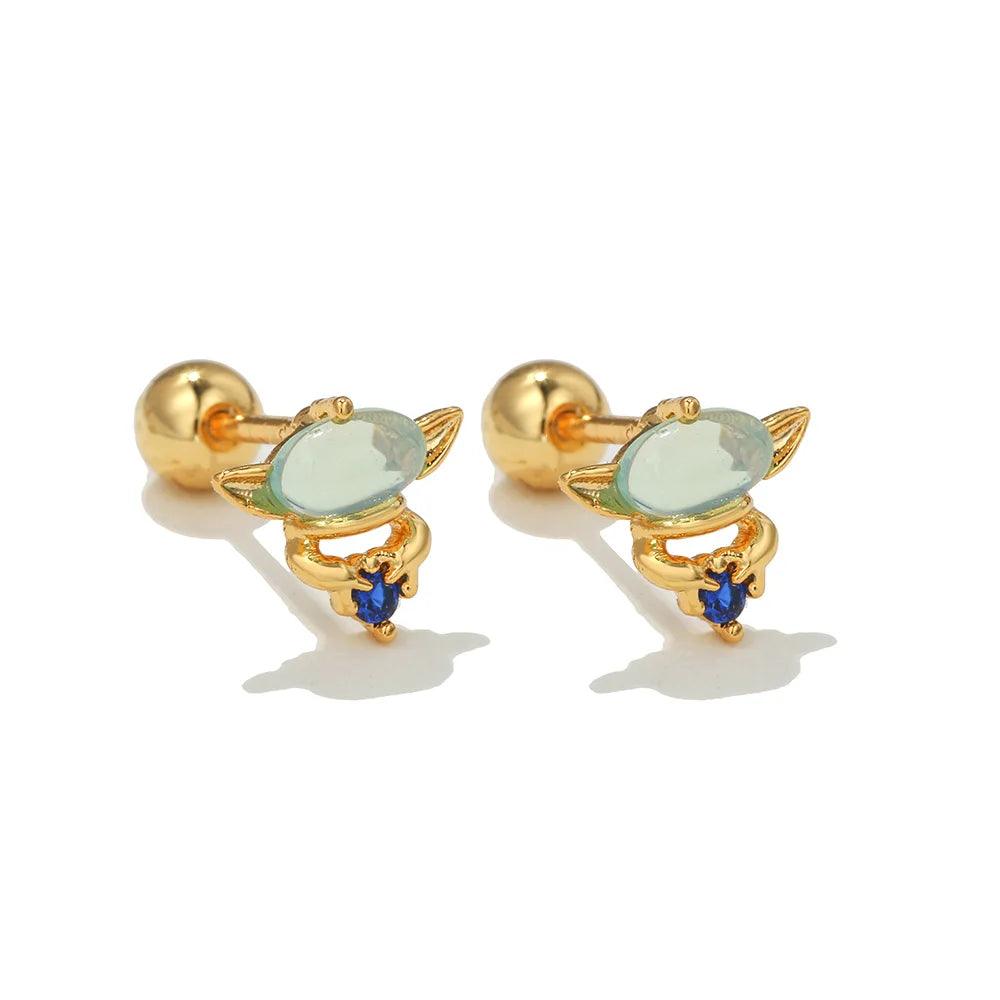 Disney's Star Wars The Mandalorian 18K Gold-Plated Stud Earrings With Zircons - Lovez Aqua© - 