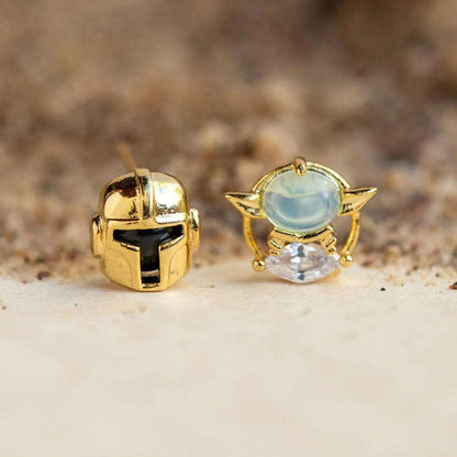 Disney's Star Wars The Mandalorian 18K Gold-Plated Stud Earrings With Zircons - Lovez Aqua© - 