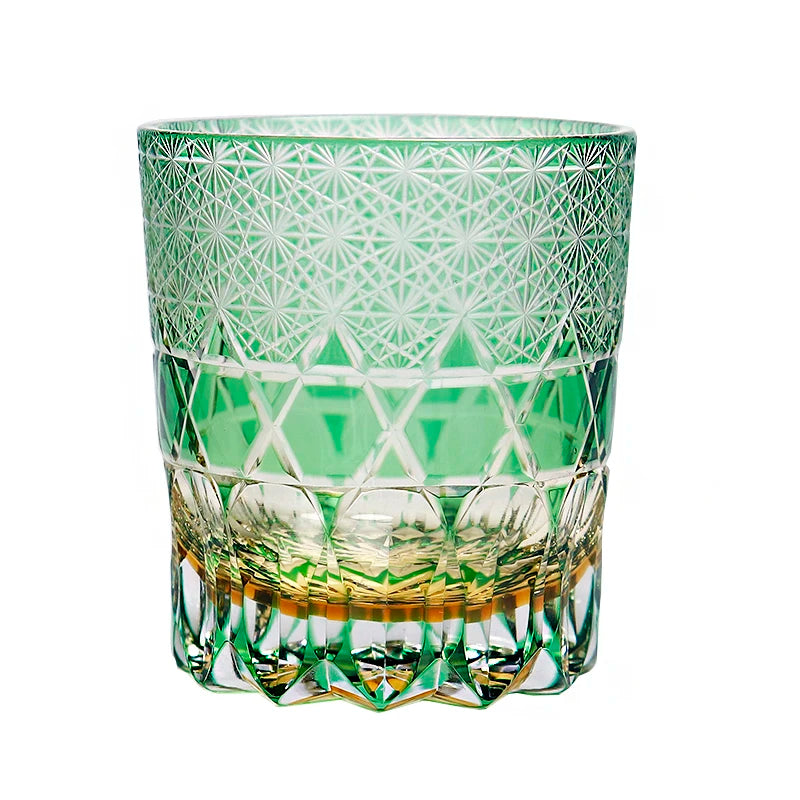 Edo Kiriko Hand-Cut Crystal Whiskey Glass with Intricate Diamond Pattern (250ml) - Lovez Aqua© - 