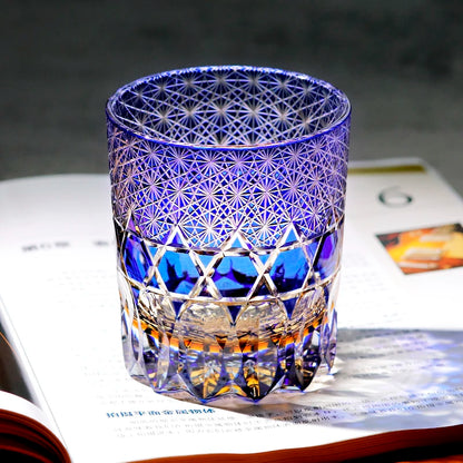 Edo Kiriko Hand-Cut Crystal Whiskey Glass with Intricate Diamond Pattern (250ml) - Lovez Aqua© - 