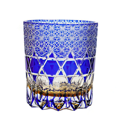 Edo Kiriko Hand-Cut Crystal Whiskey Glass with Intricate Diamond Pattern (250ml) - Lovez Aqua© - 