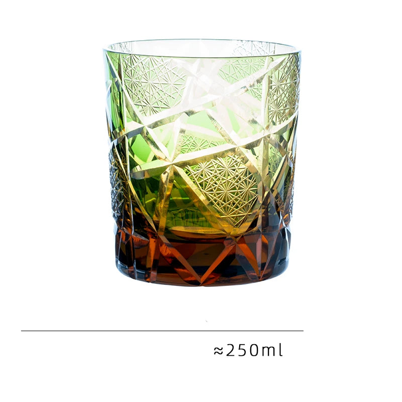 Edo Kiriko Handcrafted Geometrical Amber Whiskey Glass - Lovez Aqua© - 