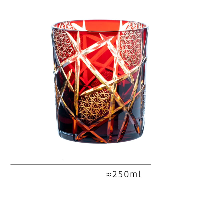 Edo Kiriko Handcrafted Geometrical Amber Whiskey Glass - Lovez Aqua© - 