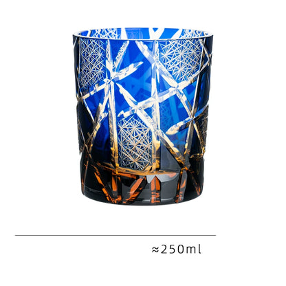 Edo Kiriko Handcrafted Geometrical Amber Whiskey Glass - Lovez Aqua© - 