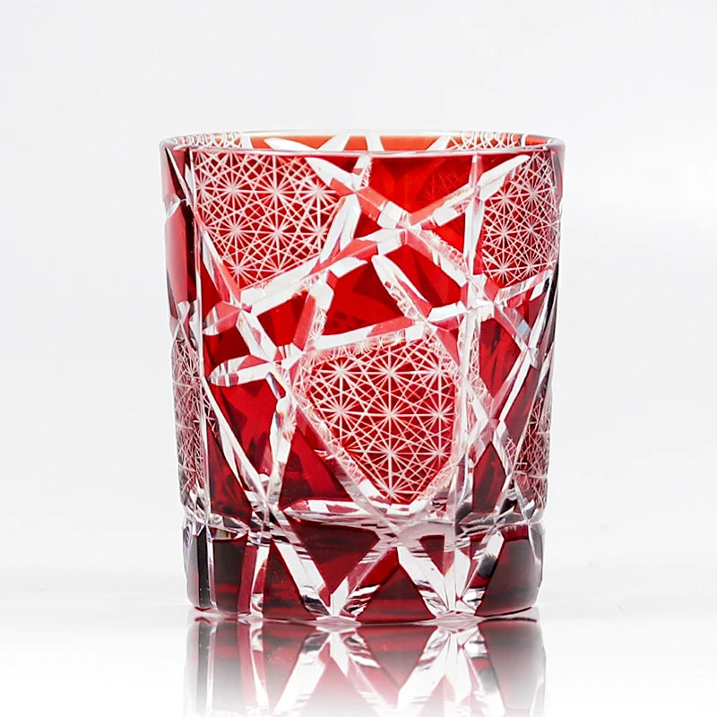 Edo Kiriko Handcrafted Geometrical Amber Whiskey Glass - Lovez Aqua© - 