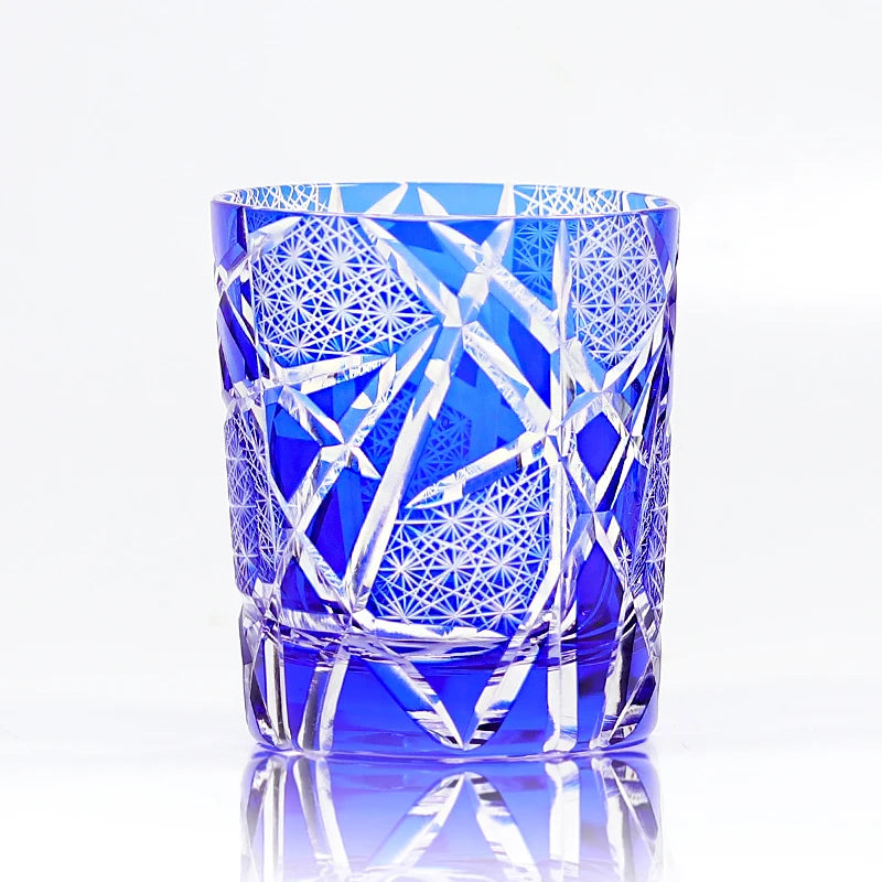 Edo Kiriko Handcrafted Geometrical Amber Whiskey Glass - Lovez Aqua© - 