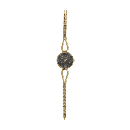 Elegant Gold-Tone Women’s Bracelet Watch with Black Dial & Link Band - Lovez Aqua© - 