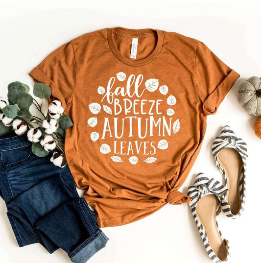 "Fall Breeze Autumn Leaves" Unisex Cotton T-Shirt - Lovez Aqua© - 