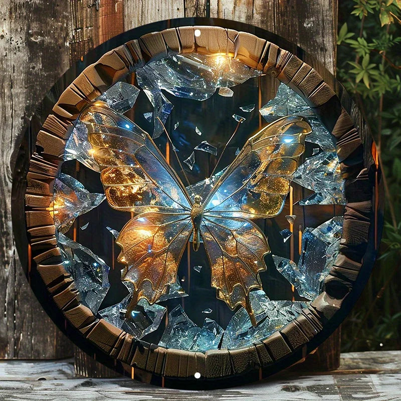 Fantasy Broken Glass Butterfly Wall Art Metal Sign - Lovez Aqua© - 