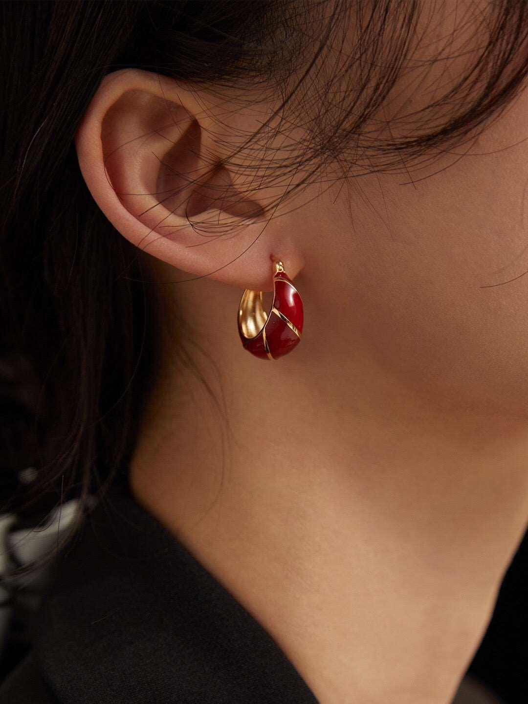 Festive Christmas-Themed Red & Gold Glazed Hoops Earrings - Lovez Aqua© - 