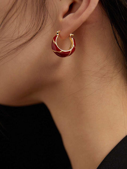 Festive Christmas-Themed Red & Gold Glazed Hoops Earrings - Lovez Aqua© - 