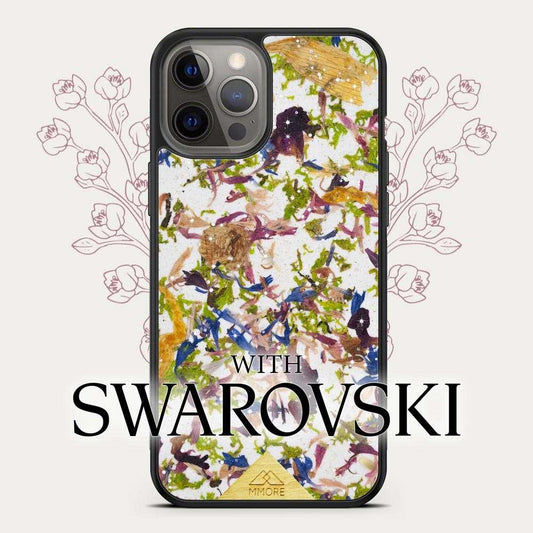 Genuine Pressed Meadow Flowers & Swarovski Crystal Protective Phone Case - Lovez Aqua© - 