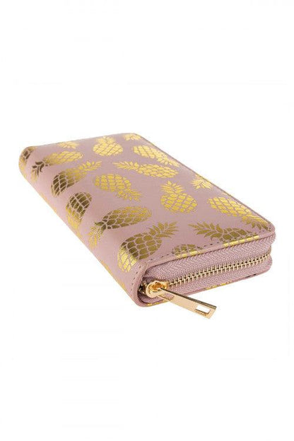 Gold Pineapple Print Women’s Zip-Around Wallet with Multiple Card Slots - Lovez Aqua© - 