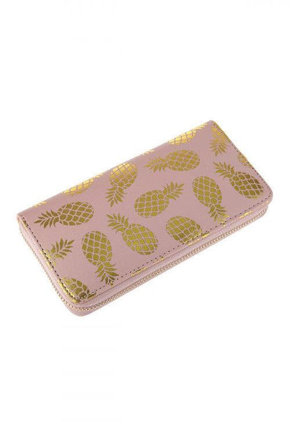 Gold Pineapple Print Women’s Zip-Around Wallet with Multiple Card Slots - Lovez Aqua© - 