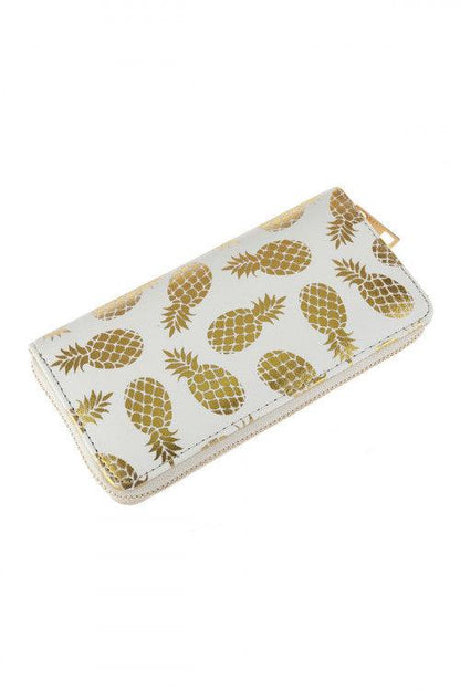 Gold Pineapple Print Women’s Zip-Around Wallet with Multiple Card Slots - Lovez Aqua© - 