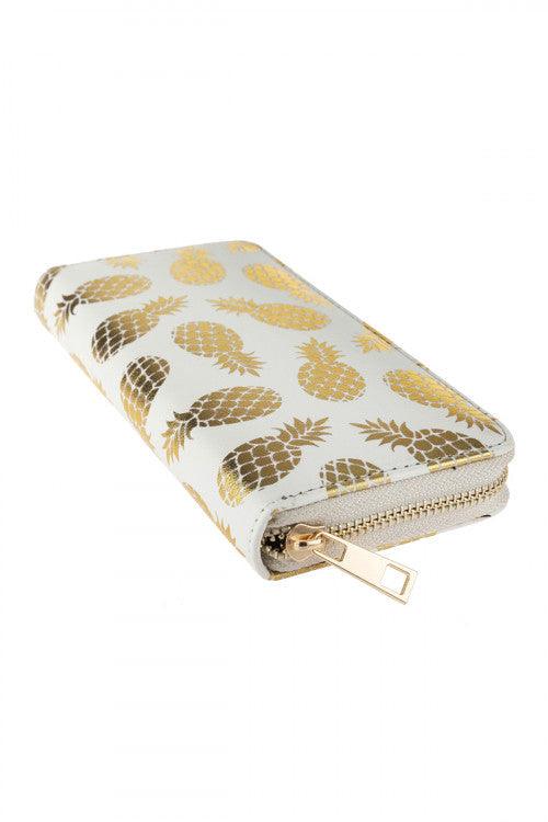 Gold Pineapple Print Women’s Zip-Around Wallet with Multiple Card Slots - Lovez Aqua© - 