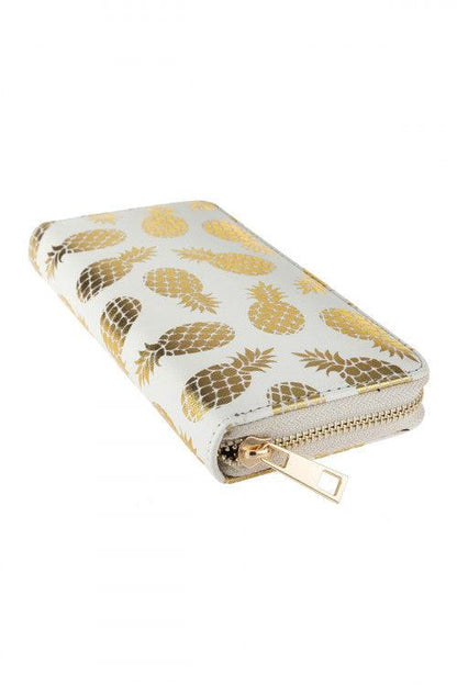 Gold Pineapple Print Women’s Zip-Around Wallet with Multiple Card Slots - Lovez Aqua© - 