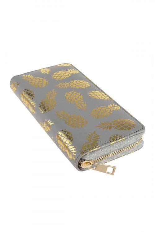 Gold Pineapple Print Women’s Zip-Around Wallet with Multiple Card Slots - Lovez Aqua© - 