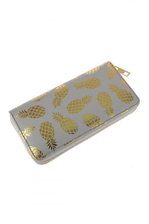 Gold Pineapple Print Women’s Zip-Around Wallet with Multiple Card Slots - Lovez Aqua© - 