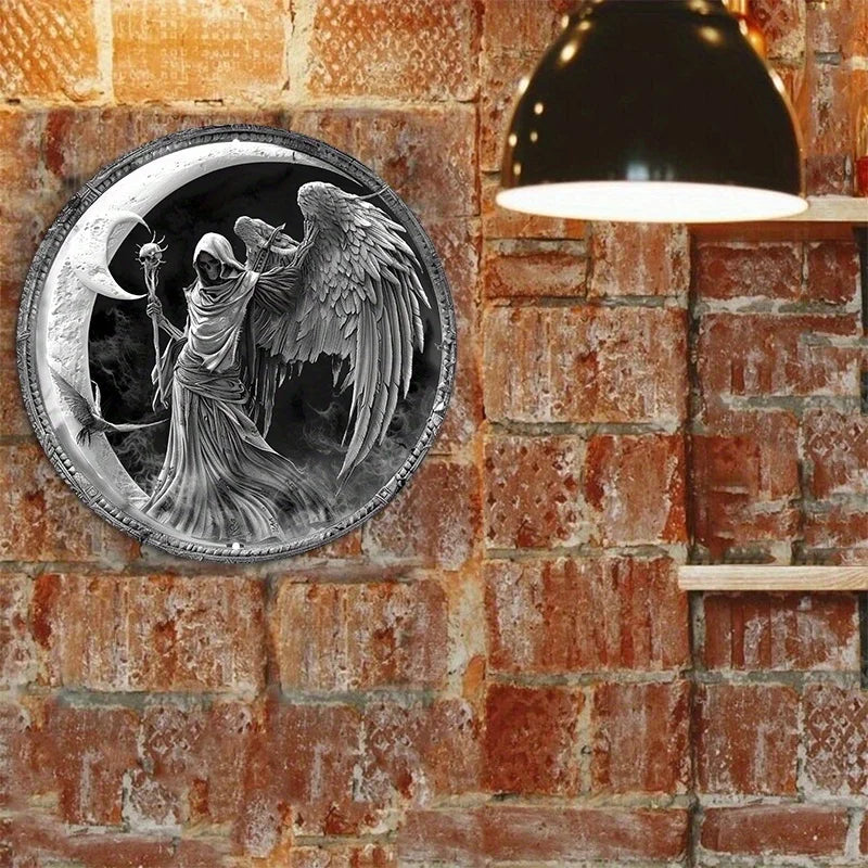 Gothic Dark Angel Fantasy Moon Wall Art Painting (8x8 inch) - Lovez Aqua© - 