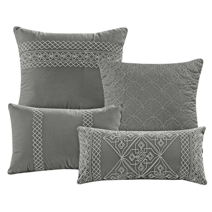 Gray Embroidered 7 Piece Duvet Comforter Set - Lovez Aqua© - 